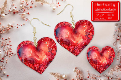 Valentine earrings Sublimation heart earrings Flower earrings sublimation Heart shape Watercolor clipart Sublimation Createya Design 