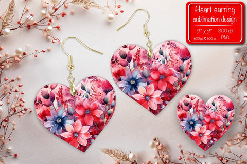 Valentine earrings Sublimation heart earrings Flower earrings sublimation Heart shape Watercolor clipart Sublimation Createya Design 