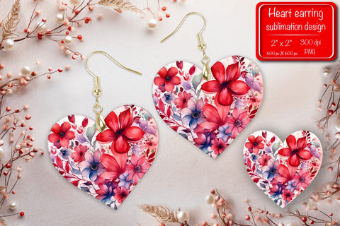 Valentine earrings Sublimation heart earrings Flower earrings sublimation Heart shape Watercolor clipart Sublimation Createya Design 
