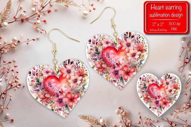 Valentine earrings Sublimation heart earrings Flower earrings sublimation Heart shape Watercolor clipart Sublimation Createya Design 