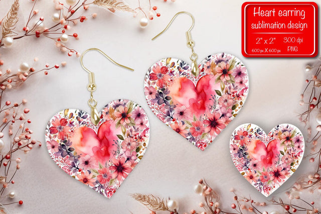 Valentine earrings Sublimation heart earrings Flower earrings sublimation Heart shape Watercolor clipart Sublimation Createya Design 