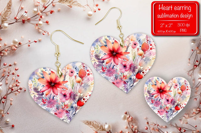 Valentine earrings Sublimation heart earrings Flower earrings sublimation Heart shape Watercolor clipart Sublimation Createya Design 