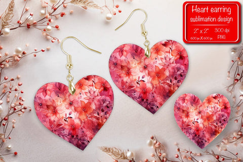 Valentine earrings Sublimation heart earrings Flower earrings sublimation Heart shape Watercolor clipart Sublimation Createya Design 