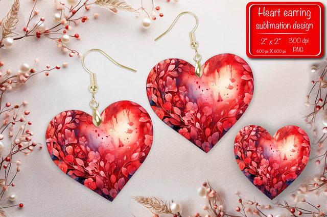 Valentine earrings Sublimation heart earrings Flower earrings sublimation Heart shape Watercolor clipart Sublimation Createya Design 