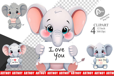 Valentine Elephant Cartoon Clipart Sublimation artnoy 