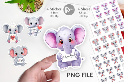 Valentine Elephant Cartoon Sticker Sublimation artnoy 