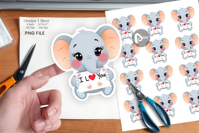 Valentine Elephant Cartoon Sticker Sublimation artnoy 