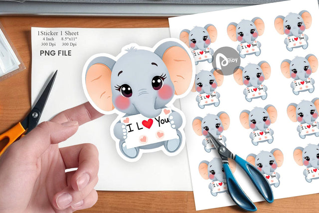 Valentine Elephant Cartoon Sticker Sublimation artnoy 