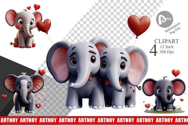Valentine Elephant Clipart Sublimation artnoy 