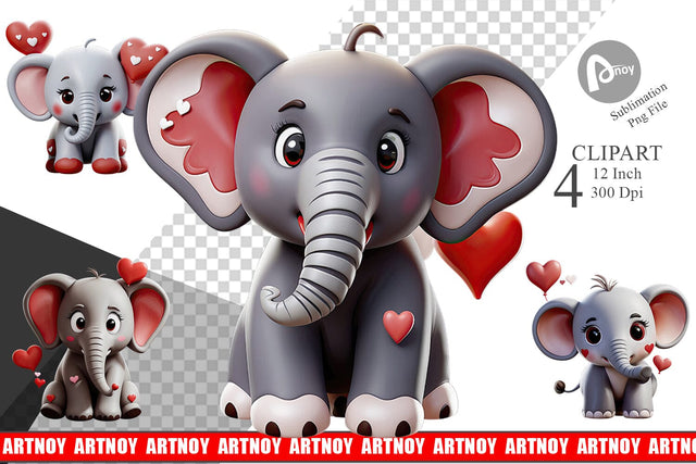 Valentine Elephant Clipart Sublimation artnoy 