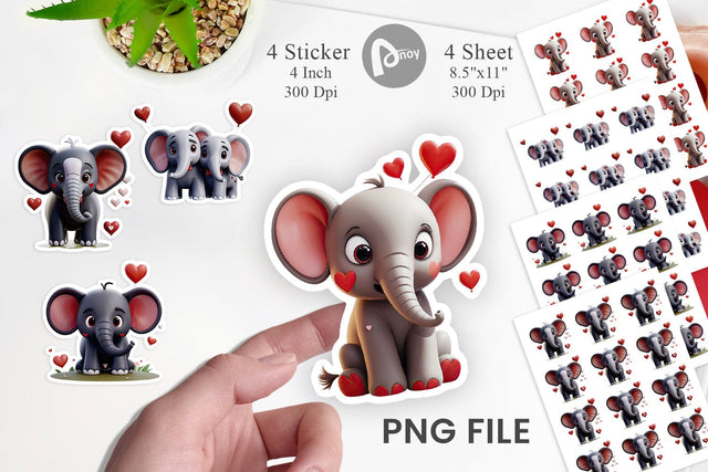 Valentine Elephant Sticker Sublimation artnoy 