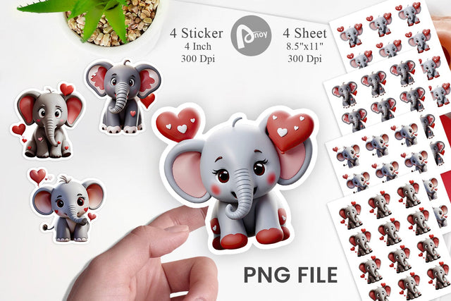 Valentine Elephant Sticker Sublimation artnoy 