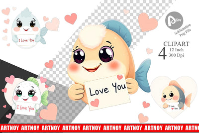 Valentine Fish Cartoon Clipart Sublimation artnoy 