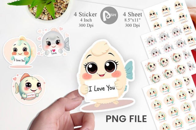 Valentine Fish Cartoon Sticker Sublimation artnoy 