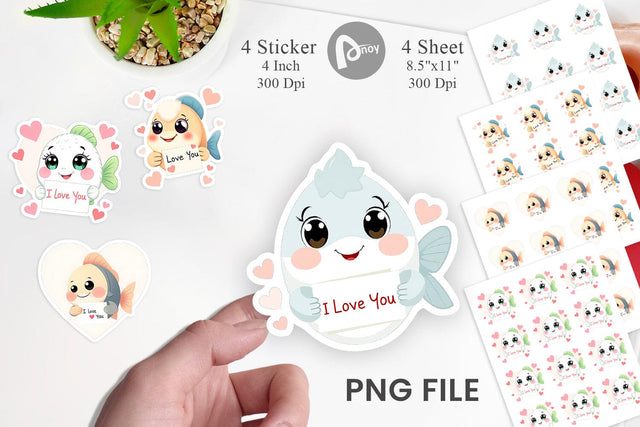 Valentine Fish Cartoon Sticker Sublimation artnoy 