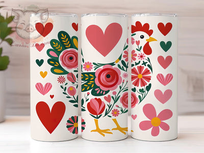 Valentine Floral Chicken Tumbler, Valentine's Wrap, Love Theme, Sublimation Art, 20oz Tumbler, Bold Pattern, Cute Design Sublimation Lara' s Designs 