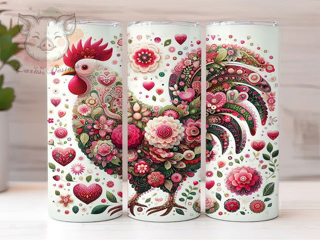 Valentine Floral Chicken Tumbler, Valentine's Wrap, Love Theme, Sublimation Art, 20oz Tumbler, Bold Pattern, Cute Design Sublimation Lara' s Designs 