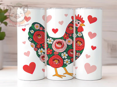 Valentine Floral Chicken Tumbler, Valentine's Wrap, Love Theme, Sublimation Art, 20oz Tumbler, Bold Pattern, Cute Design Sublimation Lara' s Designs 