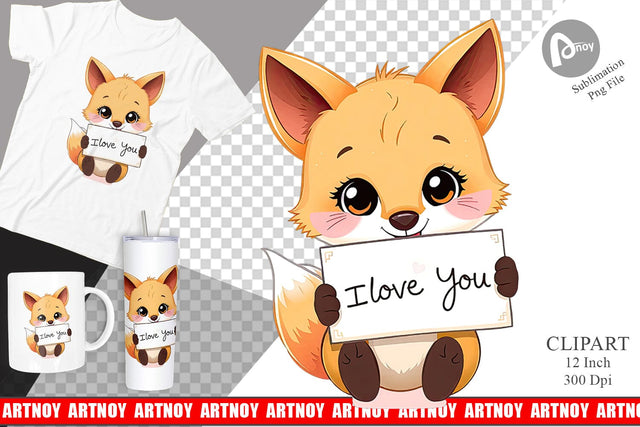 Valentine Fox Cartoon Clipart Sublimation artnoy 
