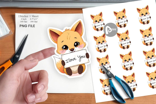 Valentine Fox Cartoon Sticker Sublimation artnoy 