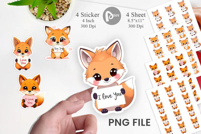 Valentine Fox Cartoon Sticker Sublimation artnoy 