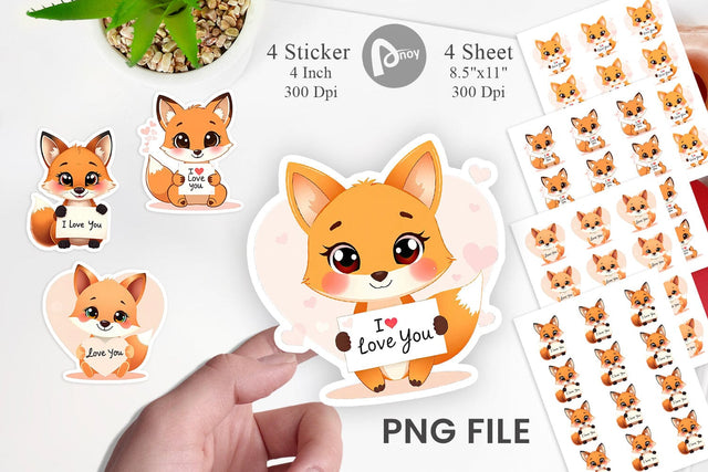 Valentine Fox Cartoon Sticker Sublimation artnoy 