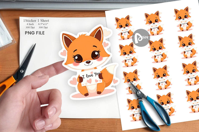 Valentine Fox Cartoon Sticker Sublimation artnoy 