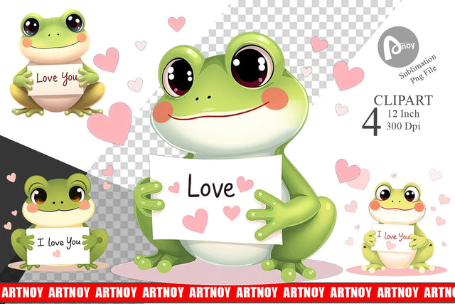 Valentine Frog Cartoon Clipart Sublimation artnoy 