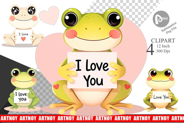 Valentine Frog Cartoon Clipart Sublimation artnoy 