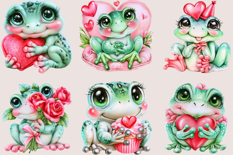 Valentine Frog Clipart PNG Bundle Sublimation SVGArt 