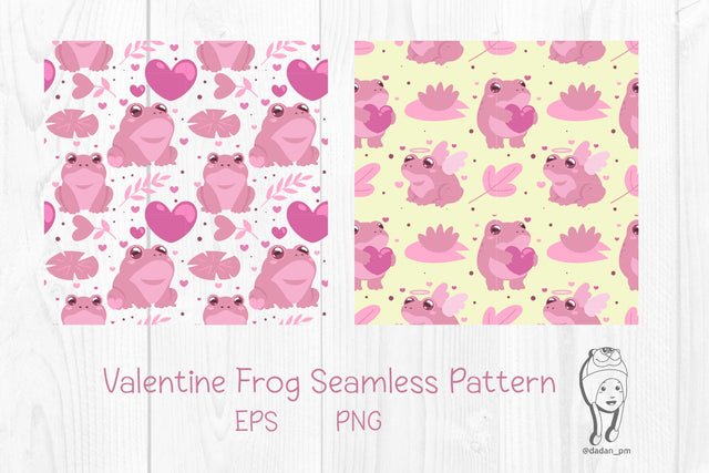 Valentine Frog Seamless Pattern – Cute Pink Frog Love Pattern PNG EPS SVG dadan_pm 