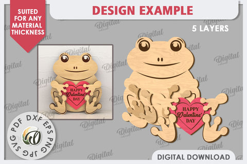 Valentine Frog with Heart Laser Cut. Cute Animals SVG SVG Evgenyia Guschina 