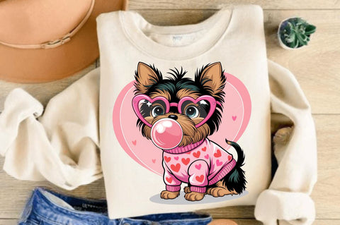 Valentine Funny Dog Pink Bubblegum Sublimation Design Sublimation Regulrcrative 