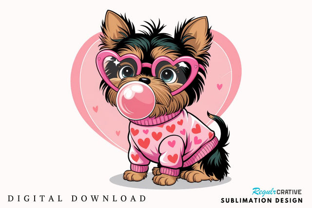 Valentine Funny Dog Pink Bubblegum Sublimation Design Sublimation Regulrcrative 