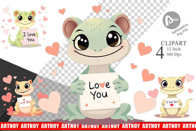 Valentine Gecko Cartoon Clipart Sublimation artnoy 