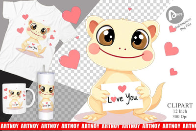 Valentine Gecko Cartoon Clipart Sublimation artnoy 