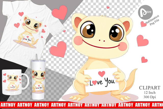 Valentine Gecko Cartoon Clipart Sublimation artnoy 