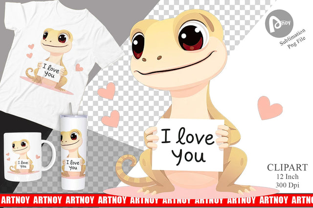 Valentine Gecko Cartoon Clipart Sublimation artnoy 