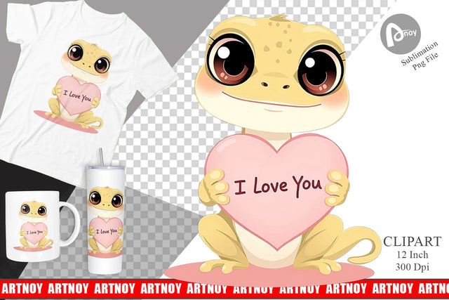Valentine Gecko Cartoon Clipart Sublimation artnoy 