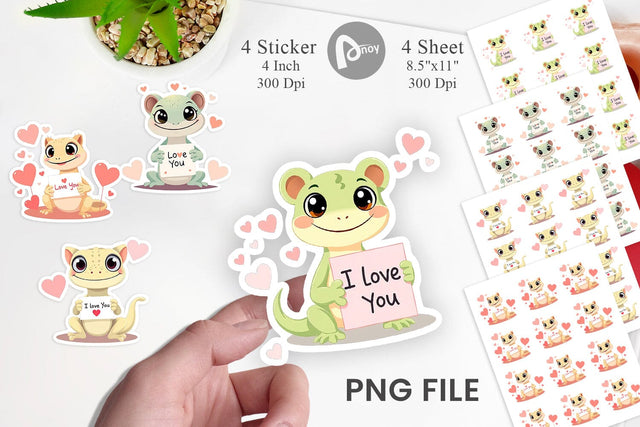 Valentine Gecko Cartoon Sticker Sublimation artnoy 