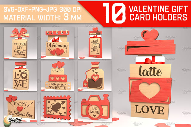 Valentine Gift Card Holder Bundle. 3D Laser Cut SVG Evgenyia Guschina 