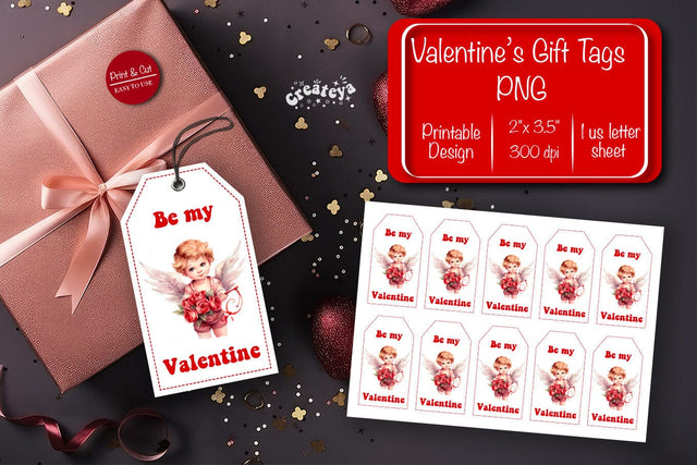 Valentine gift tag printable template Be my Valentine Baby Angels tag clipart printable PNG Sublimation Createya Design 