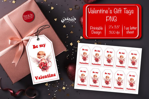 Valentine gift tag printable template Be my Valentine Baby Angels tag clipart printable PNG Sublimation Createya Design 