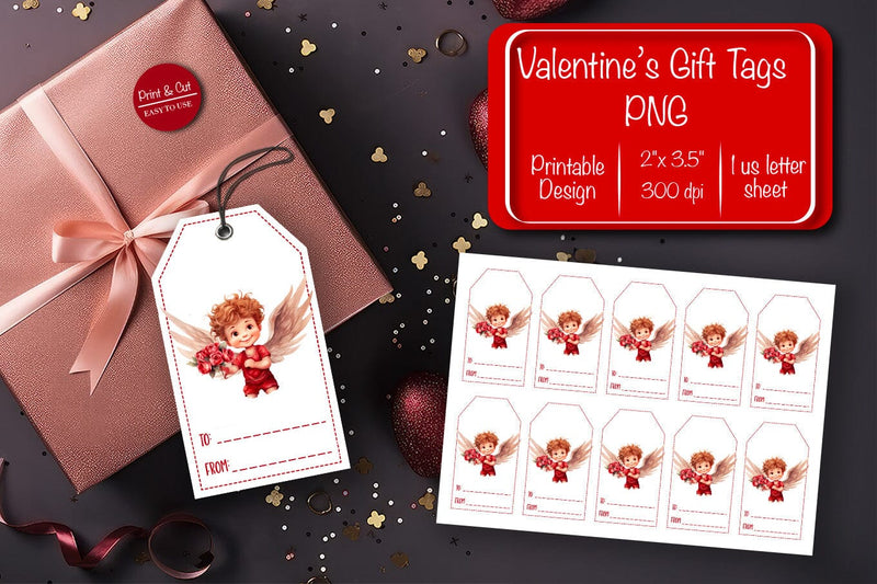 Valentine gift tag printable template Be my Valentine Baby Angels tag ...