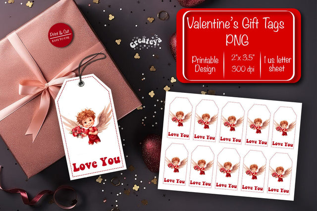 Valentine gift tag printable template Be my Valentine Baby Angels tag clipart printable PNG Sublimation Createya Design 