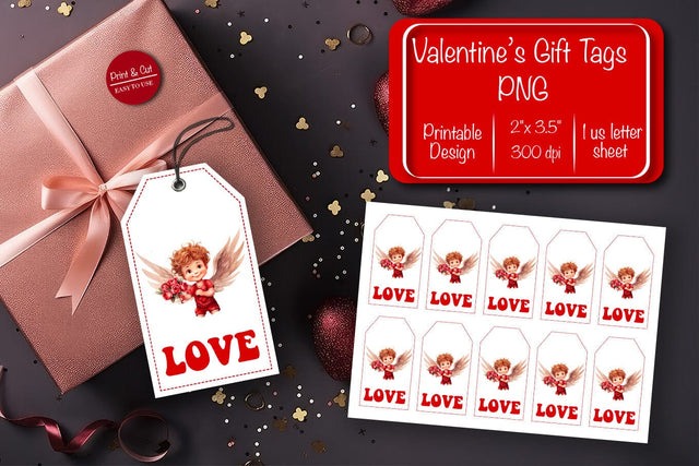 Valentine gift tag printable template Be my Valentine Baby Angels tag clipart printable PNG Sublimation Createya Design 