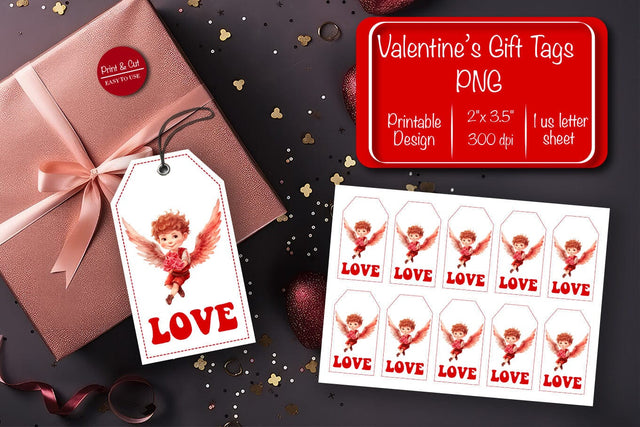 Valentine gift tag printable template Be my Valentine Baby Angels tag clipart printable PNG Sublimation Createya Design 