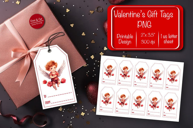 Valentine gift tag printable template Be my Valentine Baby Angels tag clipart printable PNG Sublimation Createya Design 
