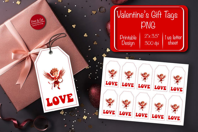 Valentine gift tag printable template Be my Valentine Baby Angels tag clipart printable PNG Sublimation Createya Design 