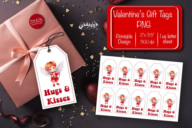 Valentine gift tag printable template Be my Valentine Baby Angels tag clipart printable PNG Sublimation Createya Design 